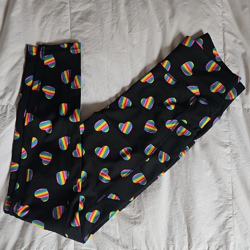 Pop Fit Black Leggings with Colorful Heart Accents